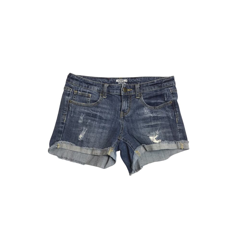 Blue Jean Shorts Distressed Womens Size 9 Mossimo Rough Raw Edges Medium Wash
